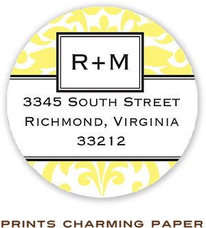 Prints Charming Address Labels - Yellow Damask