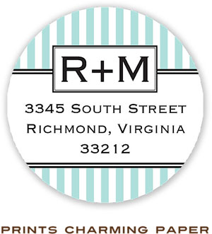 Prints Charming Address Labels - Aqua Pinstripe