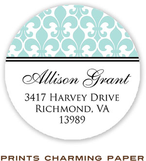 Prints Charming Address Labels - Aqua Fleur De Lis