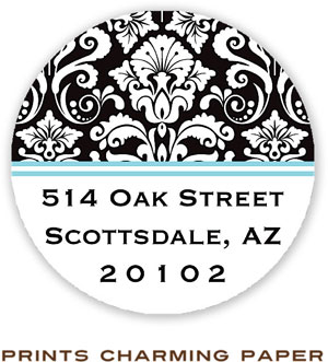 Prints Charming Address Labels - Black Damask And Blue