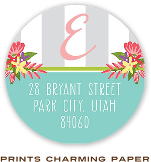 Prints Charming Address Labels - Soft Gray Floral Stripes Prints Charming Address Labels - Soft Gray Floral Stripes