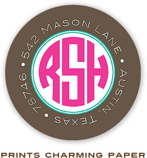 Prints Charming Address Labels - Chocolate Circle Monogram