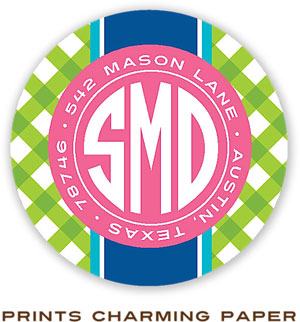 Prints Charming Address Labels - Lime Gingham Monogram Prints Charming Address Labels - Lime Gingham Monogram