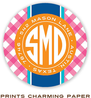 Prints Charming Address Labels - Pink Gingham Monogram Prints Charming Address Labels - Pink Gingham Monogram