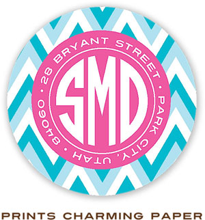 Prints Charming Address Labels - Turquoise Chevron Monogram