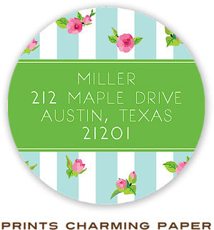 Prints Charming Address Labels - Aqua And White Floral Stripe