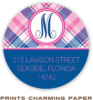 Prints Charming Address Labels - Pink Preppy Plaid Monogram Prints Charming Address Labels - Pink Preppy Plaid Monogram