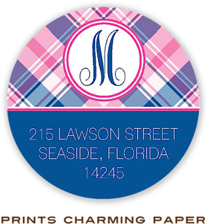 Prints Charming Address Labels - Pink Preppy Plaid Monogram