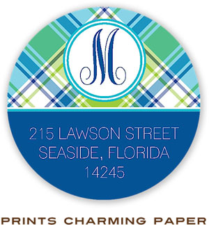 Prints Charming Address Labels - Spring Plaid Monogram