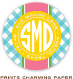 Prints Charming Address Labels - Turquoise Gingham Monogram