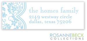 Rosanne Beck Return Address Labels - Floral Damask - Blue