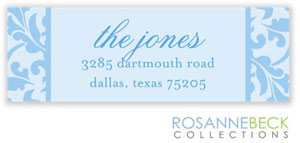 Rosanne Beck Return Address Labels - Floral Border - Blue