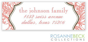 Rosanne Beck Return Address Labels - Woodcut Floral - Coral