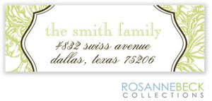 Rosanne Beck Return Address Labels - Woodcut Floral - Lime