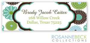 Rosanne Beck Return Address Labels - Retro Flowers - Blue