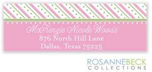 Rosanne Beck Return Address Labels - Oxford Pink & Green Stripes