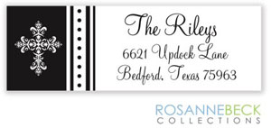 Rosanne Beck Return Address Labels - Victorian Cross - Edge Border - Black