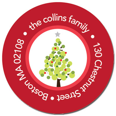 Spark & Spark Return Address Labels (Dotted Xmas Tree - Red)