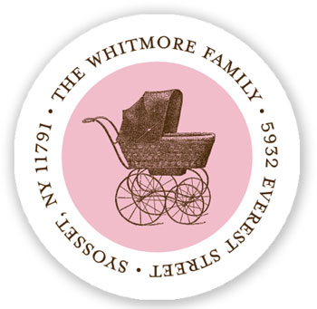 Stacy Claire Boyd Return Address Label/Sticky - Vintage Pram - Pink