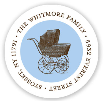 Stacy Claire Boyd Return Address Label/Sticky - Vintage Pram - Blue
