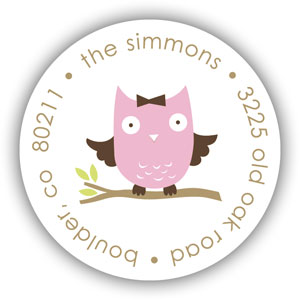 Stacy Claire Boyd Return Address Label/Sticky - Baby Owl-Pink