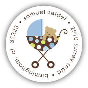 Stacy Claire Boyd Return Address Label/Sticky - Polka Pram-Blue