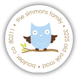 Stacy Claire Boyd Return Address Label/Sticky - Baby Owl-Blue