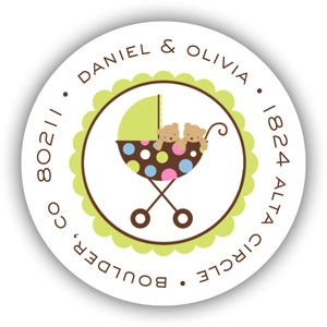 Stacy Claire Boyd Return Address Label/Sticky - Twin Polka Pram
