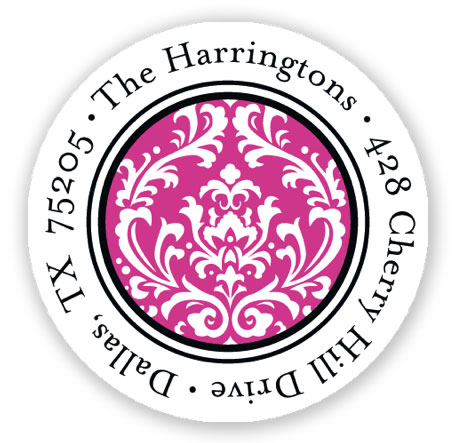 Stacy Claire Boyd Return Address Label/Sticky - Vintage Damask - Fuschia