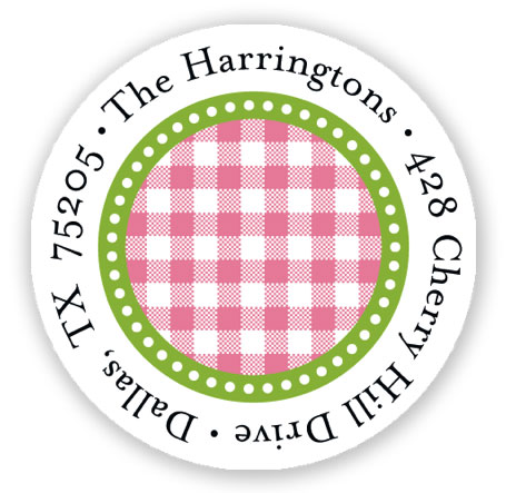 Stacy Claire Boyd Return Address Label/Sticky - Gleeful Gingham - Azalea