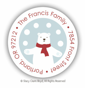 Stacy Claire Boyd Return Address Label/Sticky - Juggle Bear (Holiday)