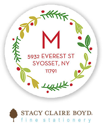Stacy Claire Boyd Return Address Label/Sticky - Berry Leaf Garland (Holiday)