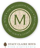 Stacy Claire Boyd Return Address Label/Sticky - Burlap Border - Green (Holiday)