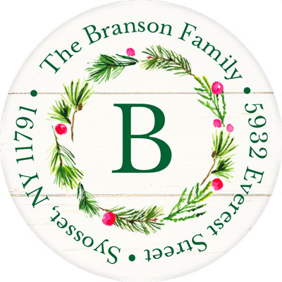 Stacy Claire Boyd Return Address Label/Sticky - Woodland Wreath (Holiday)