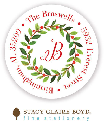 Stacy Claire Boyd Return Address Label/Sticky - Merry Leaves (Holiday)