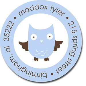 Return Address Label/Sticky by Stacy Claire Boyd - Whooo's Party-Blue Return Address Label/Sticky by Stacy Claire Boyd - Whooo's Party-Blue