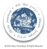 Stacy Claire Boyd Return Address Label/Sticky - Tiny Country Cottage Toile - Bluebell