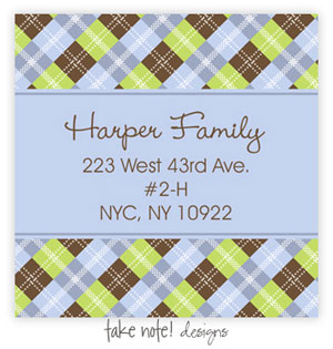 Take Note Designs - Address Labels (Blue, Green and Brown Argyle)