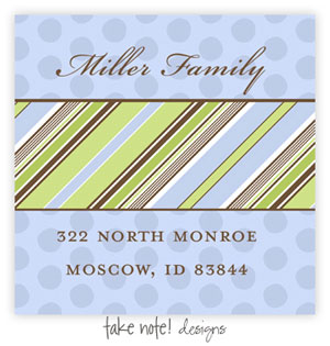 Take Note Designs - Address Labels (Blue Slant Stripe on Polka)