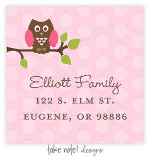 Take Note Designs - Address Labels (Pink Polka Owl)