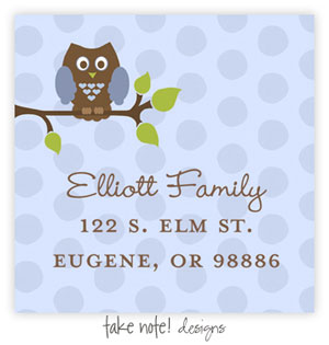 Take Note Designs - Address Labels (Blue Polka Owl)