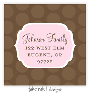 Take Note Designs - Address Labels (Brown Polka Pink Tag) Take Note Designs - Address Labels (Brown Polka Pink Tag)