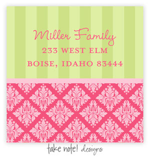 Take Note Designs - Address Labels (Pink Damask and Stripes)