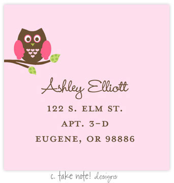Take Note Designs - Address Labels (Pink Owl Branch - Baby Shower) Take Note Designs - Address Labels (Pink Owl Branch - Baby Shower)
