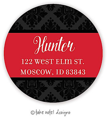 Take Note Designs - Address Labels (Black Damask Red Wrap - Holiday)