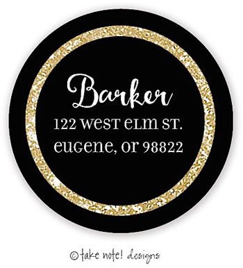 Take Note Designs - Address Labels (Gold Glitter Border On Black - Holiday)