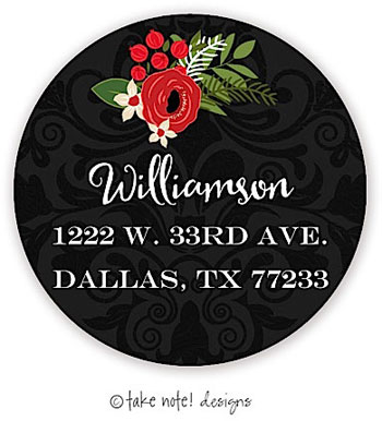 Take Note Designs - Address Labels (Christmas Floral On Black - Holiday)