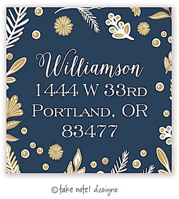 Take Note Designs - Address Labels (Gold Foliage Scatter Navy - Holiday)