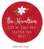 Take Note Designs - Address Labels (White Christmas Poinsettia On Red Damask - Holiday)