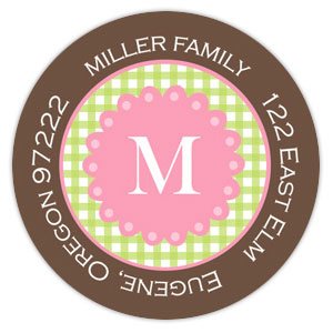 Take Note Designs - Address Labels (Pink Monogram on Green Gingham)